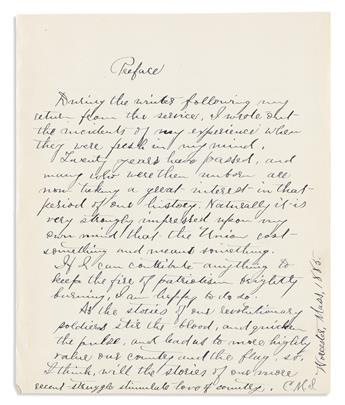 (CIVIL WAR--MASSACHUSETTS.) Charles M. Smith. What It Cost, or One Soldiers Experience, an unpublished memoir of cavalry life.